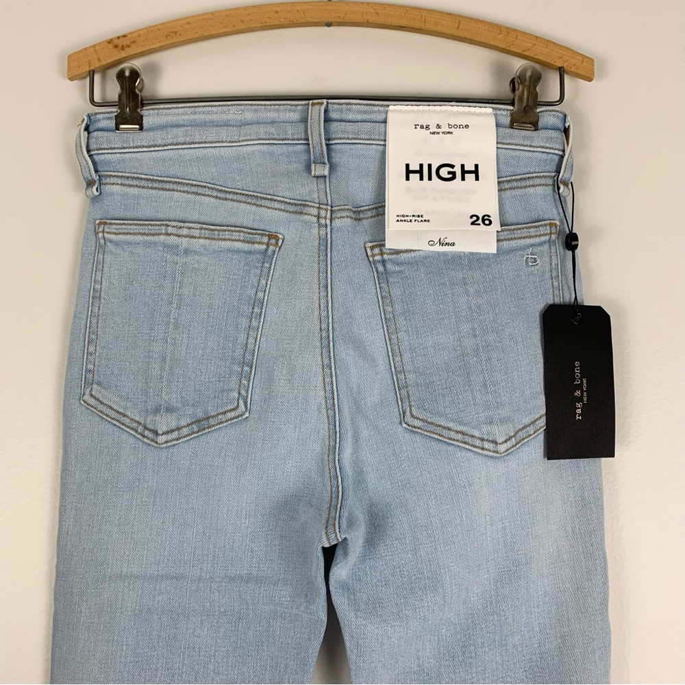 Rag & Bone Nina High Rise Ankle Flare Jeans Light Wash Denim Women’s Size 26 NWT - Picture 7 of 16